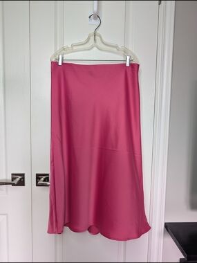 Rachel Zoe Hot Pink Satin A-Line Midi Skirt